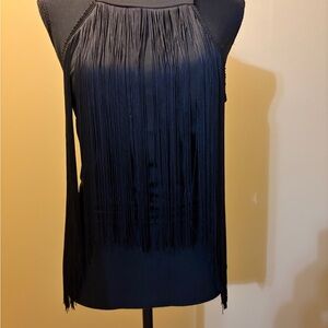 Elegant Black Fringe Juniors Tank Top